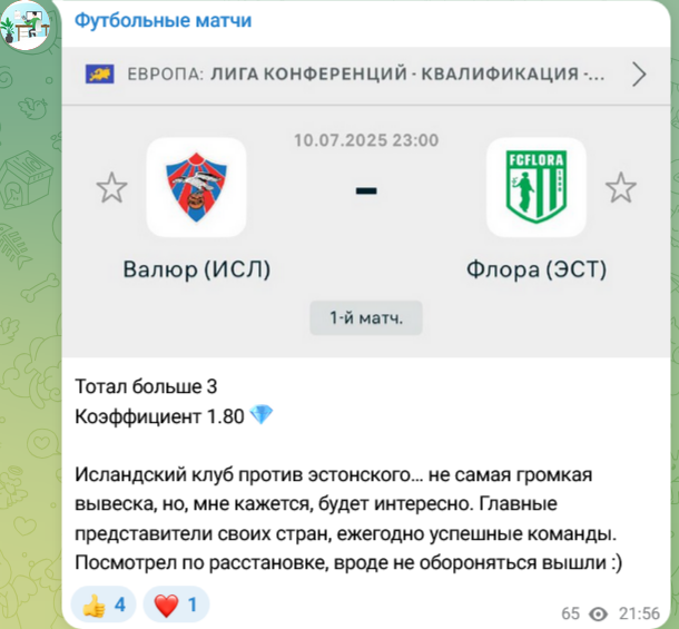 Футбольные матчи Пост в Телеграмм