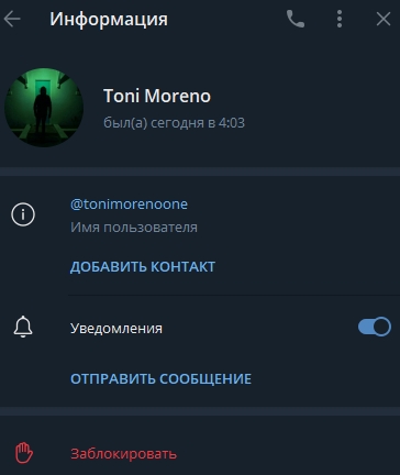 Админ проекта Toni Moreno Telegram