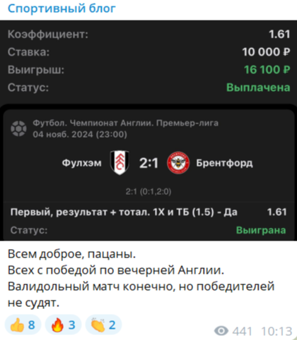 Отчет о выигрышной ставке