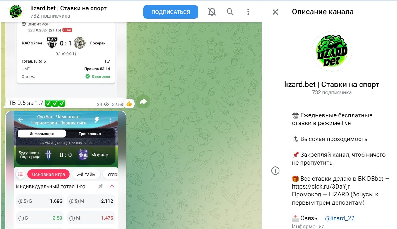 Телеграм канал lizard.bet