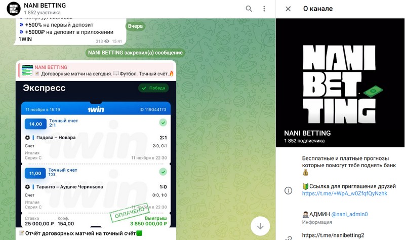 Телеграм канал NANI BETTING
