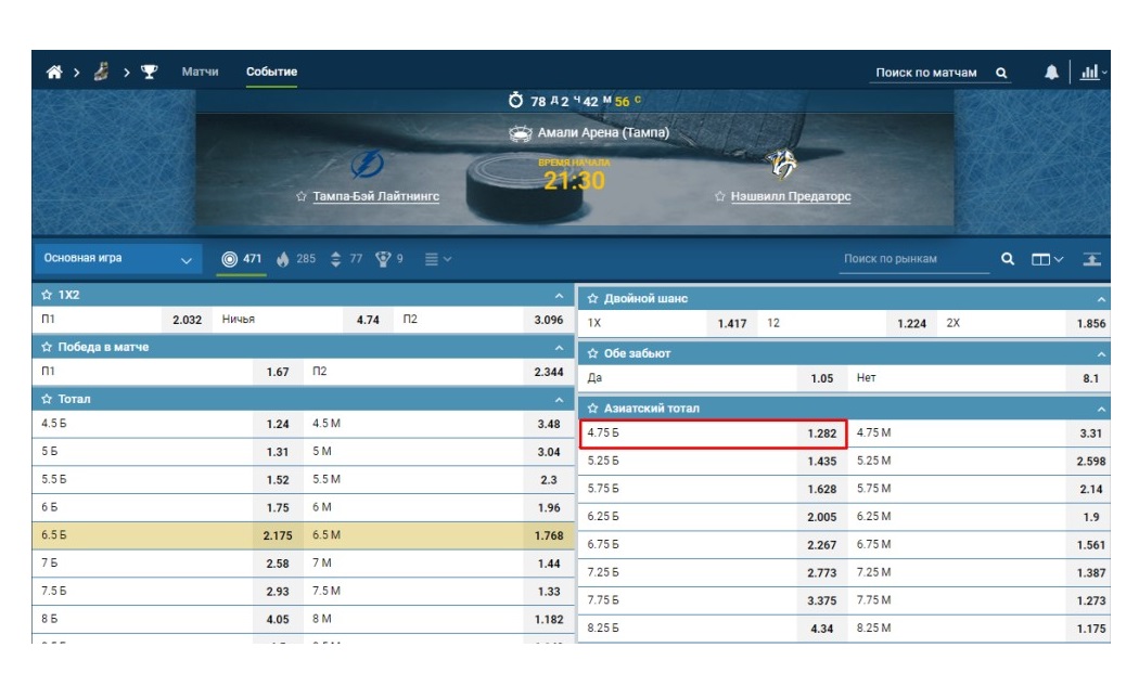 Ставки на ТБ 4.75 в хоккее