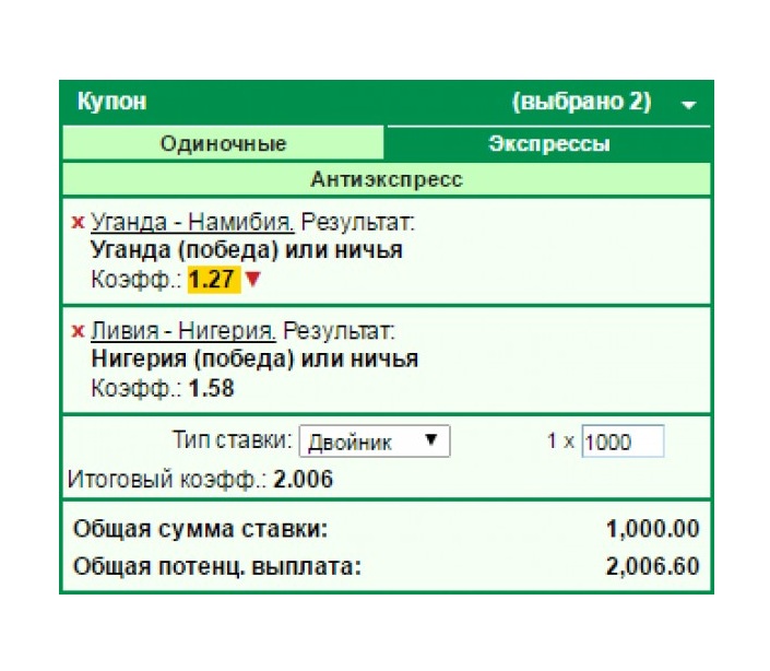 Двойной исход в экспрессах
