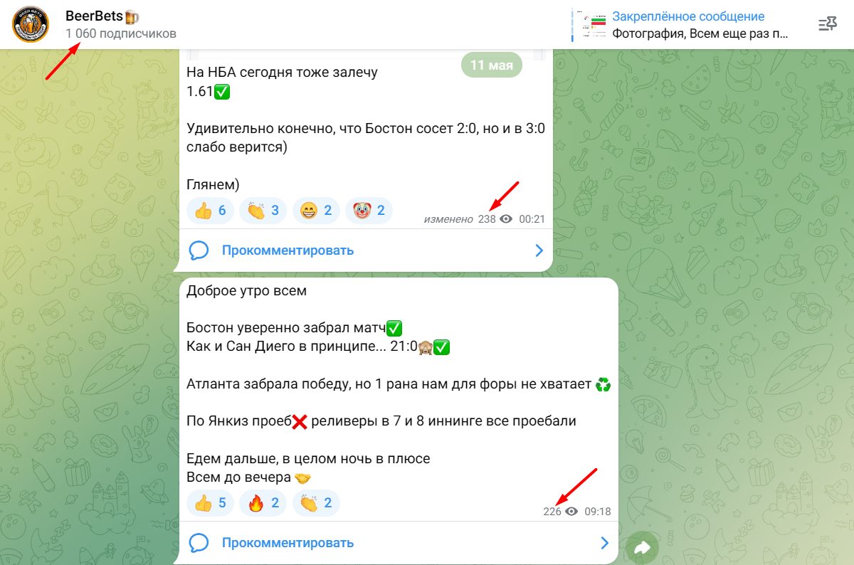 Активность подписчиков канала Beer Bets