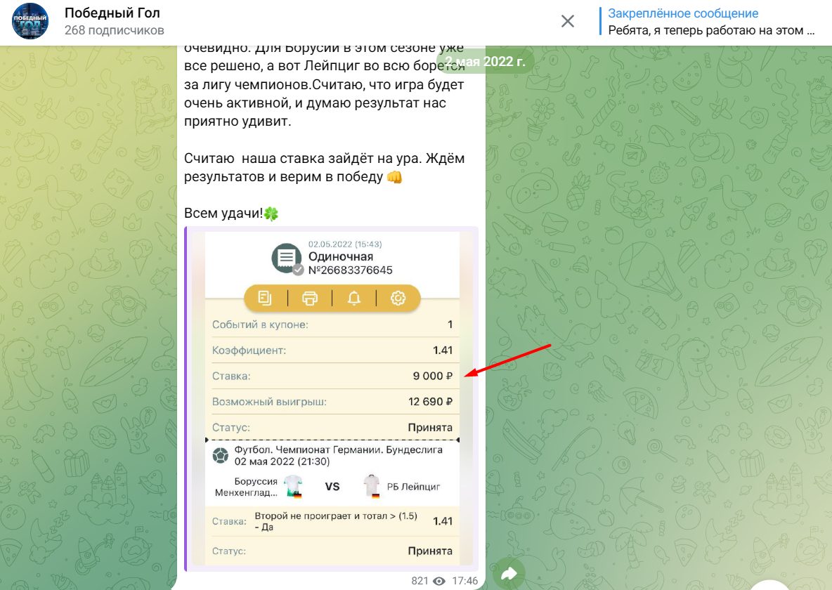 Обзор ТГ-канала Победный Гол