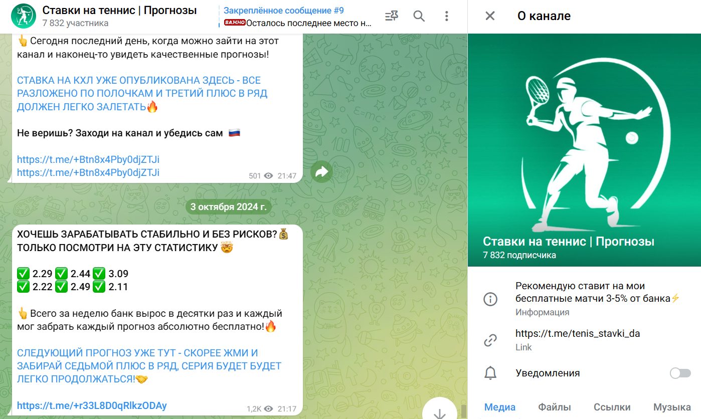 ТГ-канал Ставки на теннис Прогнозы