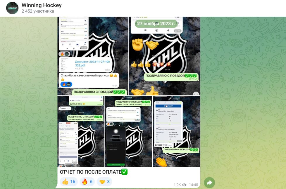 Winning Hockey Отзывы в Телеграмм
